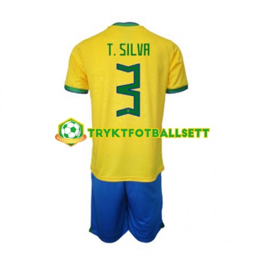 3-13 år Barn Brasil drakt Thiago Silva 3 Hjemme VM 2022 Korte Ermer