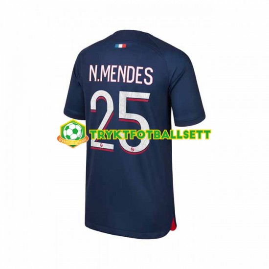 Herre Paris Saint-Germain drakt N.Mendes 25 Hjemme 2023-2024 Korte Ermer