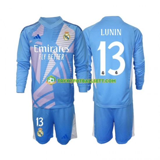 3-13 år Barn Keeper Real Madrid drakt Andriy Lunin 13 Hjemme 2024-2025 Langermet